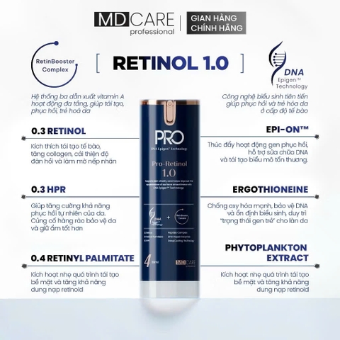 Kem Dưỡng Làm Sáng, Trẻ Hoá Và Cải Thiện Nếp Nhăn MD CARE PRO-RETINOL 30ml