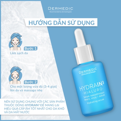 Serum cấp nước, cấp ẩm cho da khô Dermedic Hydrain3 Hialuro Hydrating Serum For Face, Neck And Decolltage 30ml