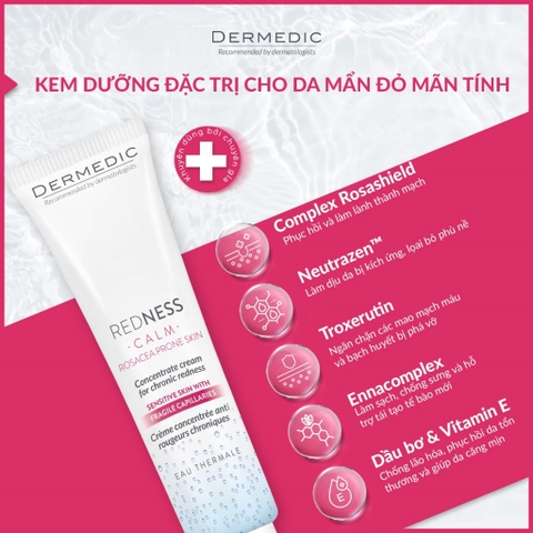 Kem dưỡng phục hồi da mỏng yếu nhạy cảm Dermedic Redness Calm Concentrate Cream For Chronic Diseases 40ml