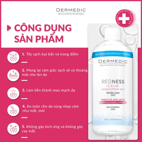 Nước tẩy trang Dermedic cho da nhạy cảm, mẩn đỏ REDNESS Micellar Water H2O 500ml