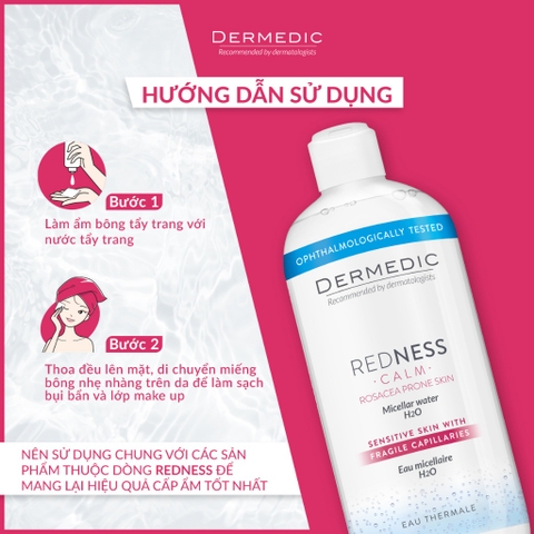 Nước tẩy trang Dermedic cho da nhạy cảm, mẩn đỏ REDNESS Micellar Water H2O 500ml