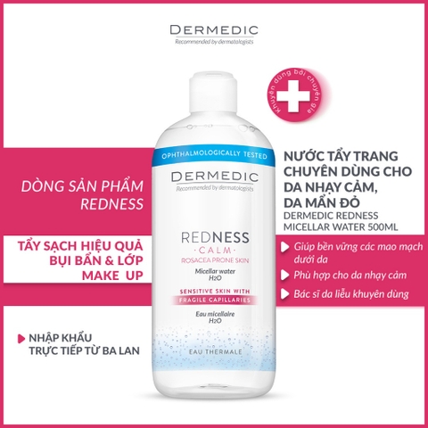 Nước tẩy trang Dermedic cho da nhạy cảm, mẩn đỏ REDNESS Micellar Water H2O 500ml