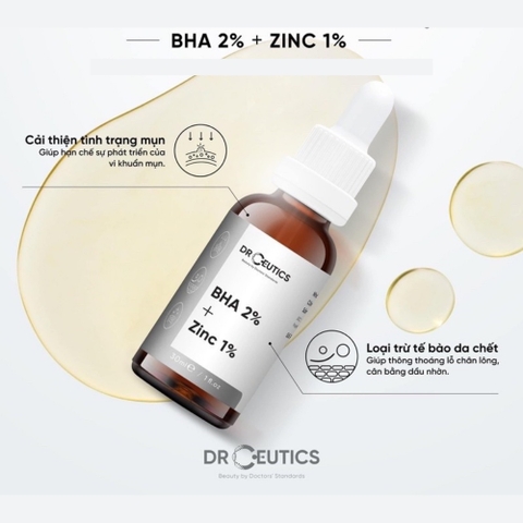 Serum BHA 2% + ZinC 1% DrCeutics Giảm Mụn Và Giảm Sưng Mụn