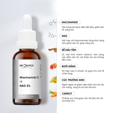 Serum Niacinamide 12% + NAG 5% DrCeutics Giảm Thâm Sáng Da Kiềm Dầu