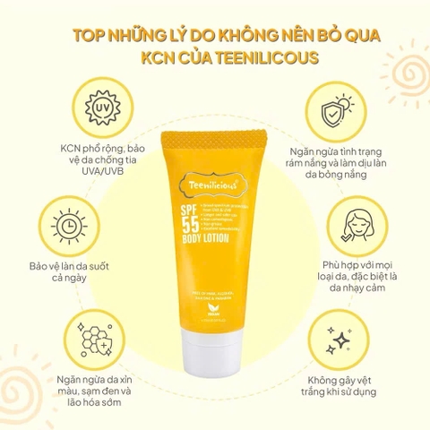 Sữa Dưỡng Thể Chống Nắng Teenilicious SPF55 Body Lotion, PA+++, Dành Cho Da Dầu Và Nhạy Cảm - 15ml