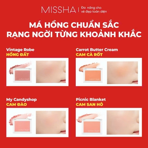 Missha Phấn Má Hồng Cotton Blush 4.2g Mỏng Nhẹ, Bám Màu, Tự Nhiên