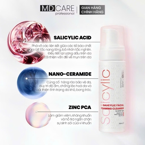 Sữa Rửa Mặt BHA Dạng Bọt MD CARE Dành Cho Da Dầu Mụn Nhạy Cảm 150ml