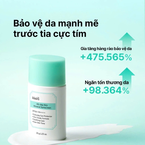 Kem chống nắng Dear, Klairs All-day Airy Mineral Sunscreen SPF50+ PA+++ 35g
