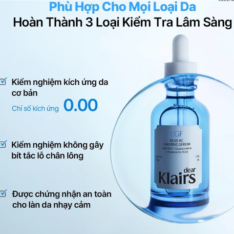 Tinh chất Dear Klairs EGF Hyaluronic Acid cấp ẩm, làm dịu, phục hồi da EGF Blue AC Calming Serum 50g