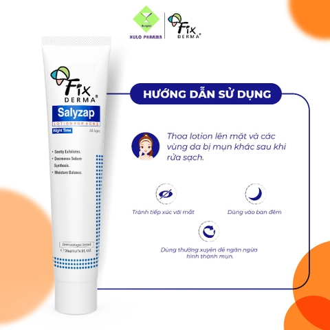 Giảm mụn, tẩy tế bào chết, dưỡng ẩm và dịu da Fixderma Salyzap For Acne day/night 20g
