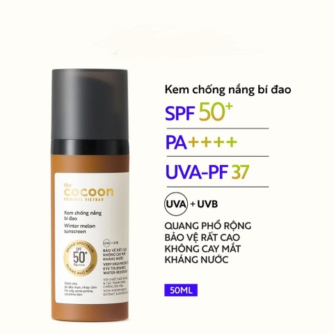 Kem chống nắng Cocoon bí đao quang phổ rộng, bảo vệ cao SPF50+, PA ++++