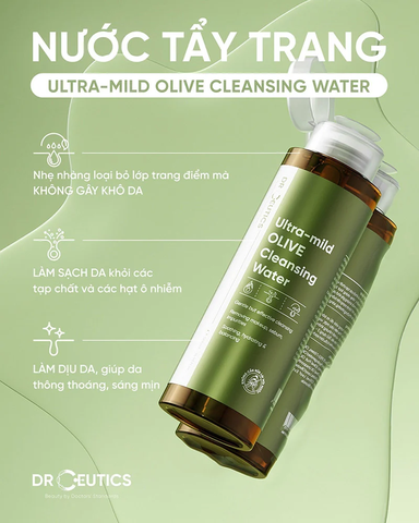 Nước Tẩy Trang Drceutics Ultra-mild OLIVE Cleansing Water Cho Mọi Loại Da, Da Nhạy Cảm (310ml, 500ml)