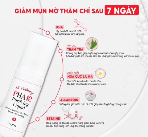 Tinh Chất Giảm Mụn, Mờ Thâm, Làm Sạch Tế Bào Chết 12% PHA + 4,75% Tiam AC Fighting PHA 12 Purifying Liquid