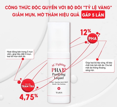 Tinh Chất Giảm Mụn, Mờ Thâm, Làm Sạch Tế Bào Chết 12% PHA + 4,75% Tiam AC Fighting PHA 12 Purifying Liquid