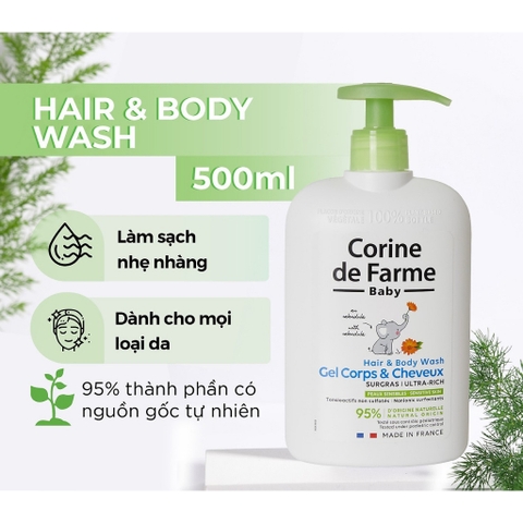 Gel gội và tắm cho bé Corine de Farme Hair & Body Wash 250ml/500ml