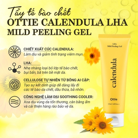 Tẩy Tế Bào Chết LHA Ottie Calendula LHA Mild Peeling Gel Tẩy Tế Bào Chết Ottie Hoa Cúc Dịu Nhẹ 120ml