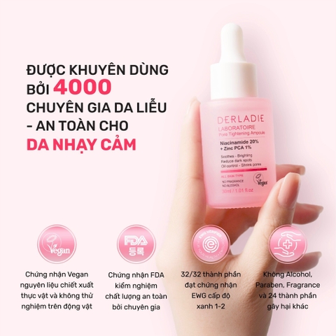 Tinh chất Derladie Laboratoire Pore Tightening Ampoule Niacinamide 20% + Zic PCA 1% 30ml