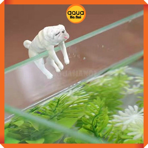 Mô hình chú chó bám thành hồ - Màu trắng Đu 2 chân - Trang trí tiểu cảnh bể cá cảnh thủy sinh