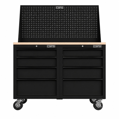 [Tặng quà 2.632.000đ] Tủ đồ nghề CSPS 122cm - 08 hộc kéo màu đen, mặt ván gỗ, vách lưới