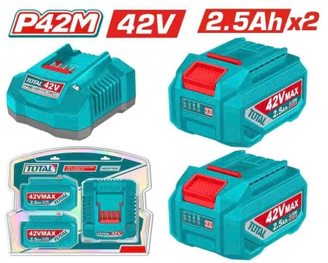 Bộ 2 pin Lithium 42V/ 2.5Ah và 1 sạc 42V Total TFBCPM25221