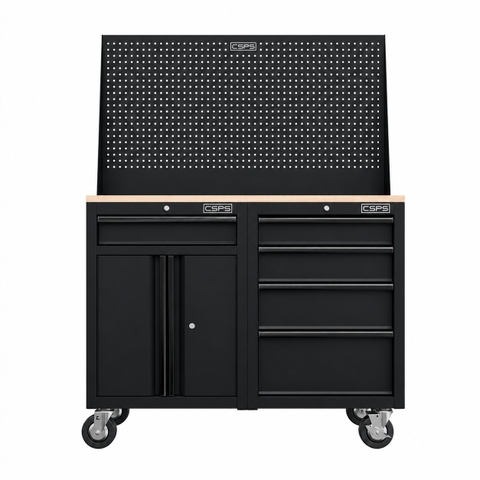 [Tặng quà 2.034.000đ] Tủ đồ nghề CSPS 122cm - 05 hộc kéo màu đen, mặt ván gỗ, vách lưới