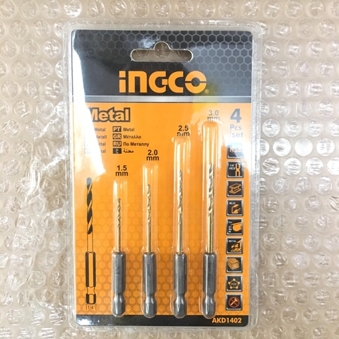 Bộ 4 mũi khoan kim loại HSS INGCO AKD1402 chính hãng