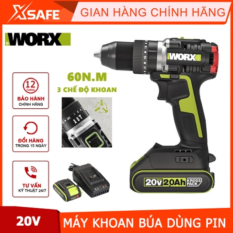 Máy khoan pin 3 chức năng motor không chổi than WORX WU369 chỉ thân máy