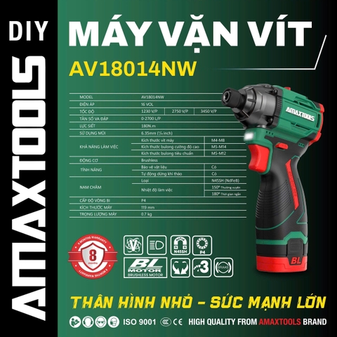 Thân Máy Bắt Vít Pin Amaxtools AV18014NW 16V, Lực Siết 180Nm