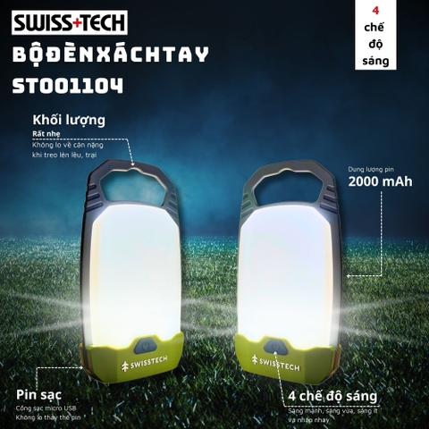 Bộ đèn xách tay cắm trại pin sạc 350 lumens SWISS+TECH ST001104A