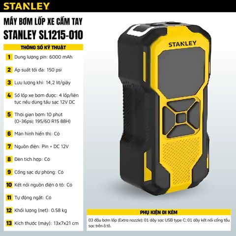 Máy Bơm Lốp Xe Đa Năng Cầm Tay STANLEY SL1215-010