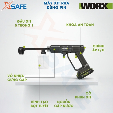 Máy xịt rửa xe cầm tay WORX WU623.9 dùng pin 20V