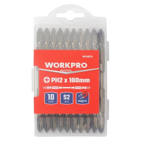 Bộ Đầu Vặn Vít 2 Đầu Bake 100mm X PH2 Lực Xoắn Cao 1 Bộ = 10 Cái Workpro WP408174