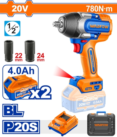 Máy Siết Bu Lông Dùng Pin 20V-480Nm Không Chổi Than (Kèm 2 Pin 4.0Ah) WADFOW WCD1B483