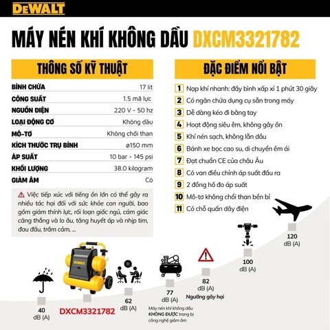 MÁY NÉN KHÍ KHÔNG DẦU 17L DEWALT DXCM3321782