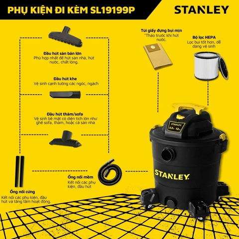 Máy hút bụi 3 chức năng - Khô/Ướt/Thổi -  Hiệu Stanley USA - SL19199P