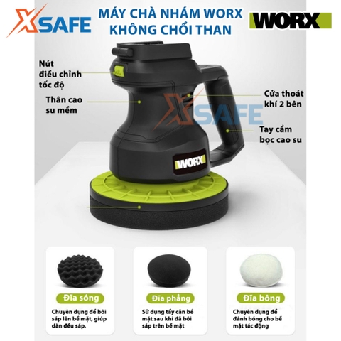 Máy chà nhám không chổi than dùng pin 20V WORX WU858.9 đường kính 180mm