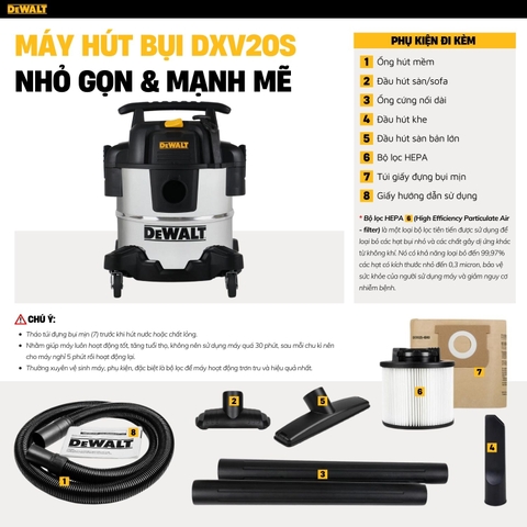 Máy hút bụi Công nghiệp 3 chức năng 20L Dewalt DXV20S