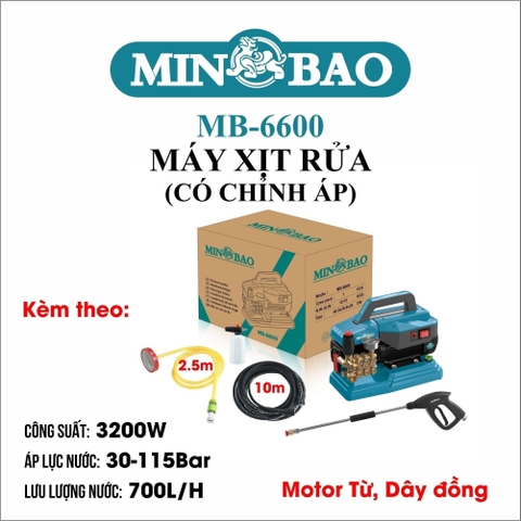 Máy xịt rửa chỉnh áp 3200W MINBAO MB-6600