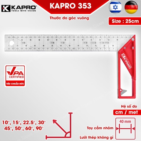 Thước ke góc vuông kim loại nguyên khối Kapro 353, chiều dài 40cm
