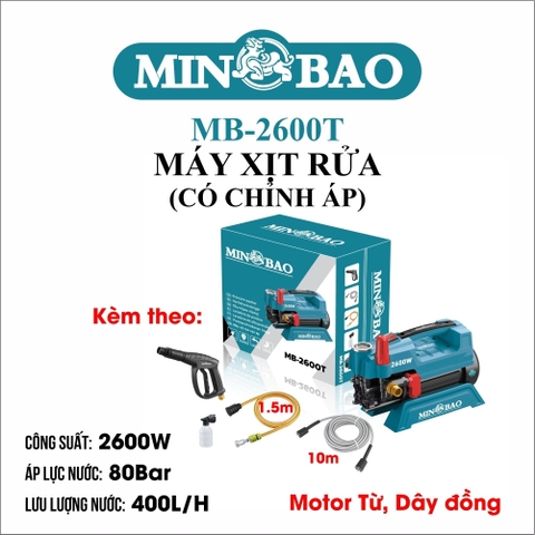 Máy xịt rửa chỉnh áp 2600W MINBAO MB-2600T