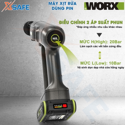 Máy xịt rửa xe cầm tay WORX WU623.9 dùng pin 20V