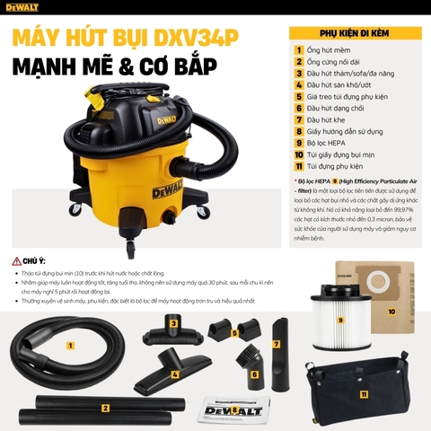 Máy hút bụi 3 chức năng ướt/khô/thổi Dewalt - DXV34P - 34L