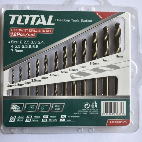 Bộ mũi khoan kim loại HSS 12 chi tiết Total TACSD0125 chính hãng