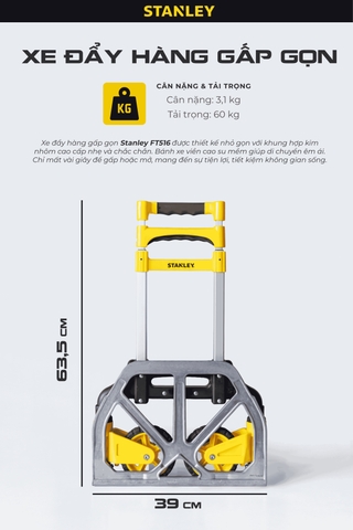 Xe đẩy hàng 2 bánh gấp gọn 60kg Stanley FT516