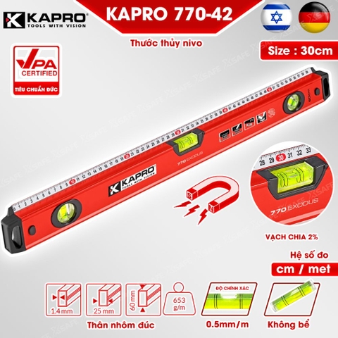 Thước thủy Kapro 770, bằng kim loại, chiều dài 30cm, có nam châm