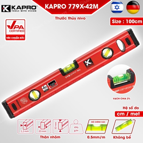 Thước Thủy Kapro 779X 40Cm Thân Kim Loại, 3 Ống Thủy