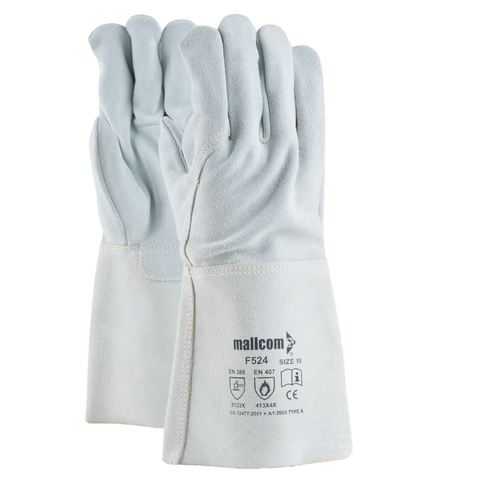 Găng Tay Da Bò Lộn Màu Xám Trắng Mallcom  F524