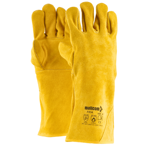 Găng Tay Da Bò Lộn Màu Vàng Mallcom  F834