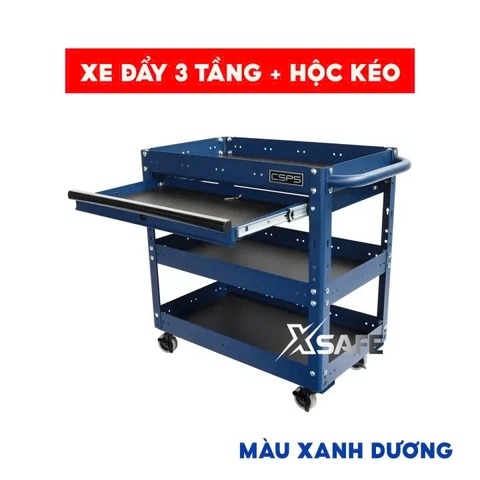 Xe Đẩy Đựng Đồ Nghề Di Động 3 Ngăn CSPS - Ngang 71cm có vách lưới & hộc kéo