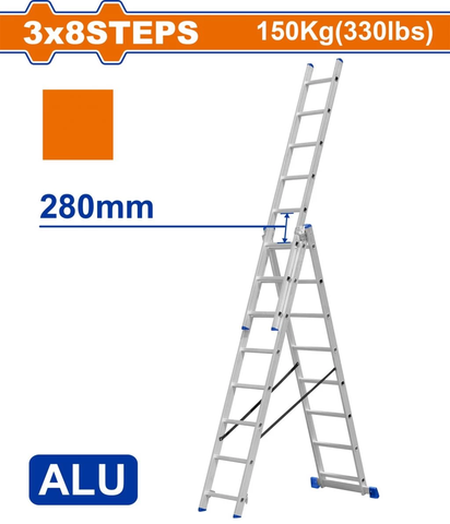 Thang Xếp Nhôm Kéo Dài 3 Đoạn 3x8 WADFOW WLD6H38